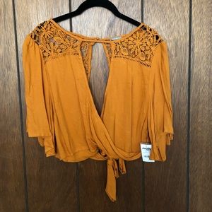 Mustard Open Front and back V Neck Crop Top